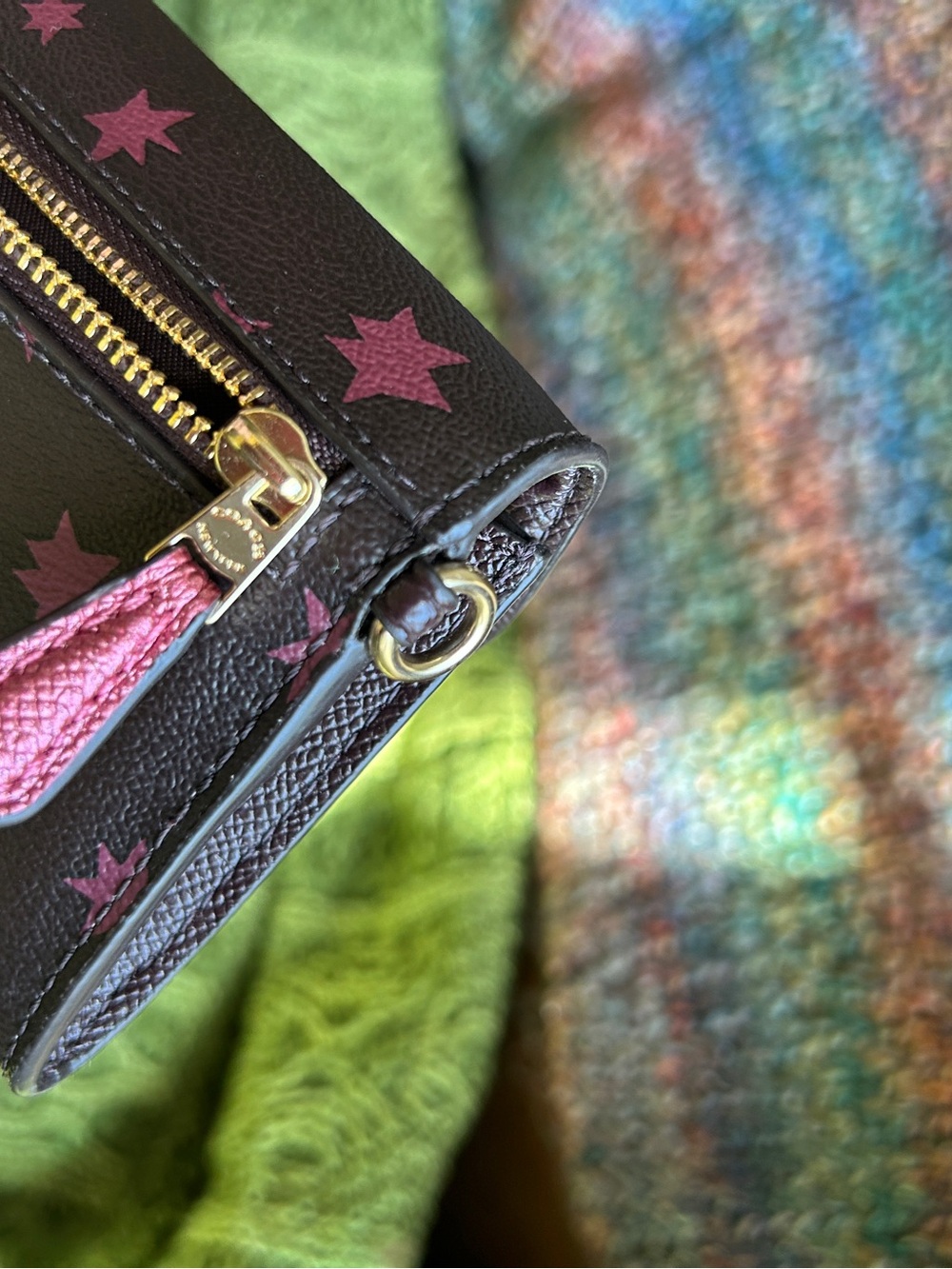 Coach Soft Long Wallet with Disco Pink Star Print on Brown Coated Canvas - Picture 8 of 12